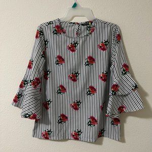 Stripes and flower blouse- M